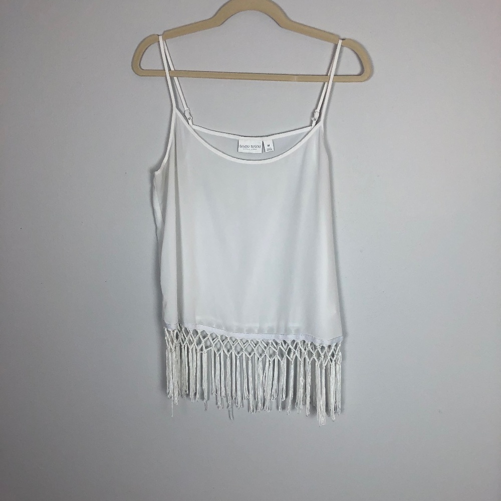 Bisou Bisou Tank with Fringe Detail BOHO Sheer